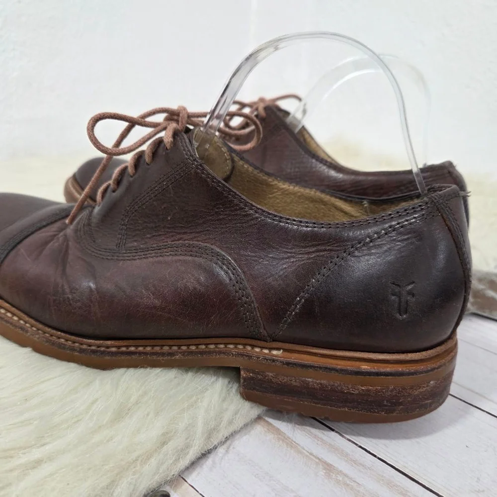 Frye Paul Bal men's oxfords dark brown leather distressed lace up shoes size 9